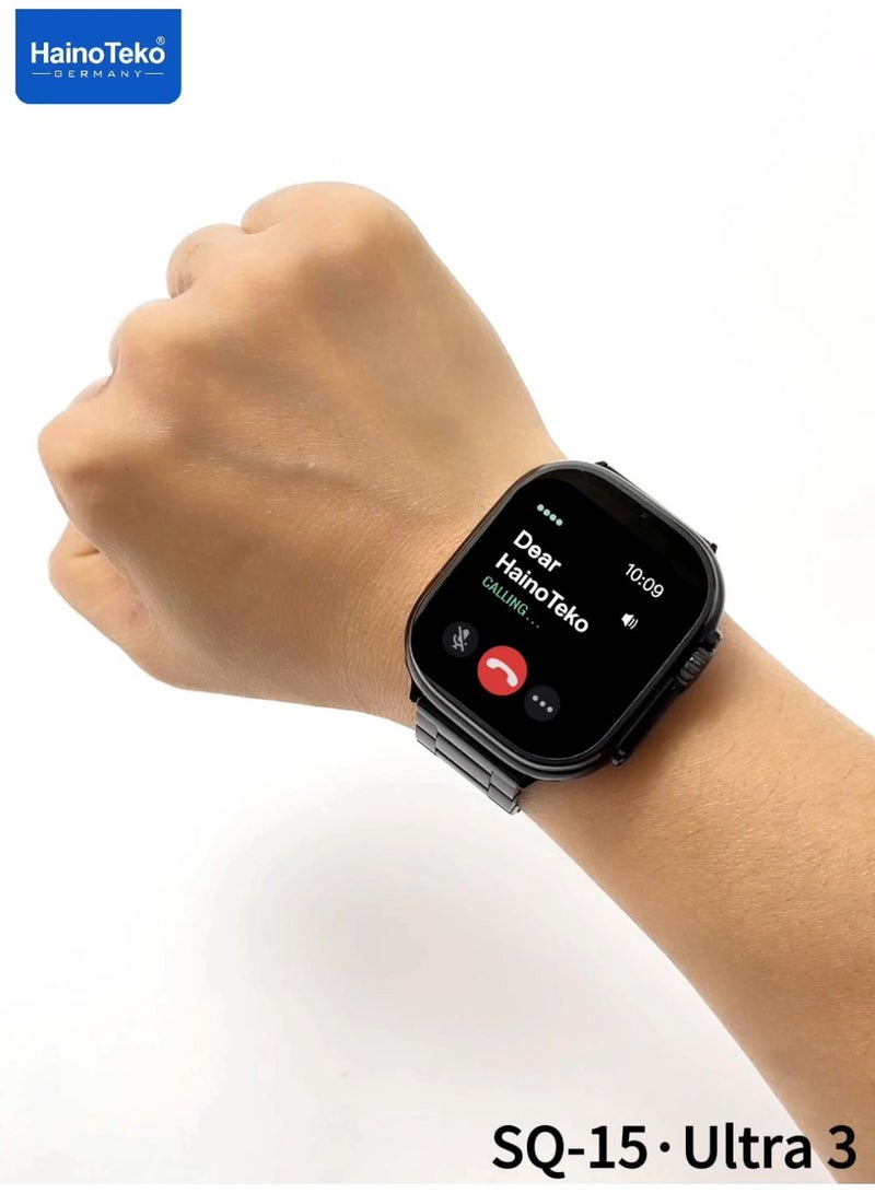 Haino Teko SQ-15 Ultra 3 Smart Watch with AMOLED Display Bluetooth Calling 3 Pair Straps and Charging Cable Designed for Ladies and Gents Black - Image 5